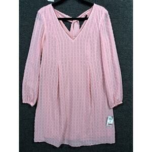 Inc Chiffon Shift Mini Dress Womens Sz XS Pink Back Tie Long Sleeve NWT